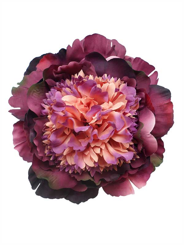 Flamenco Flowers: Large Peony in Purple and Salmon Shades. 16cm