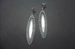 Silver Mother of Pearl and Marcasitas Earrings in Shape of Triple Ogival. 8.5cm