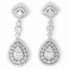 Long Silver Earrings with Zircons, Diamond Shaped in the Header and Teardrop Shaped in the Center