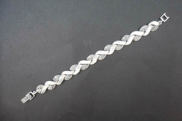 Silver and Marcasite Stones Braided With Mother-of-Pearl Bracelet