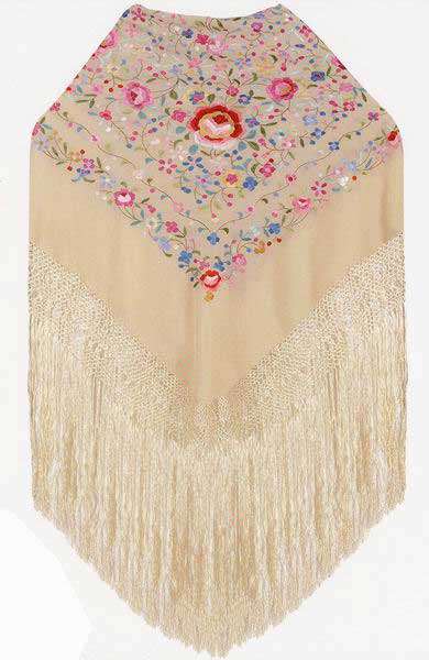 Handmade Embroidered Shawl of Natural Silk. Ref. 1010612