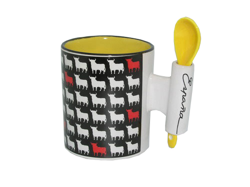 Osborne Bull Mug with spoon yellow interior. Mini bulls