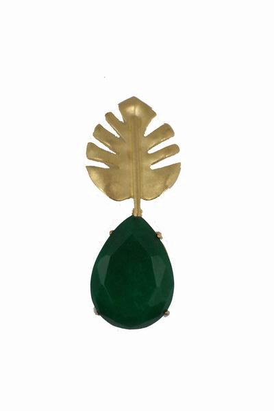 Tropical Leaf and Emerald Green Stone Earrings