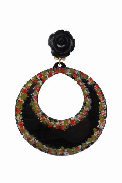 Handpainted Black Hoop Acetate Flamenca Earrings