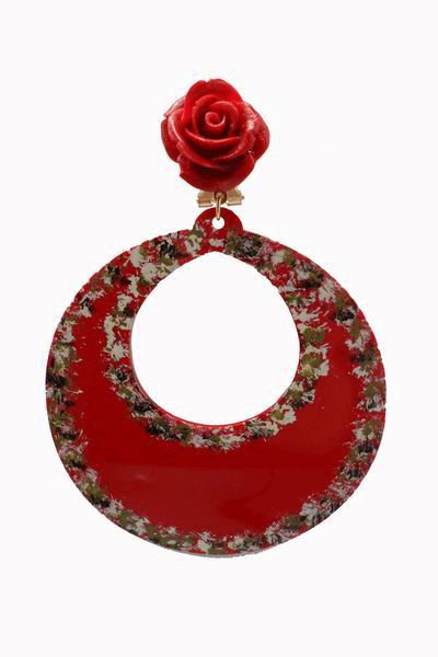 Handpainted Red Hoop Acetate Flamenca Earrings