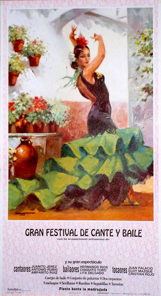 Green flamenca dancer poster