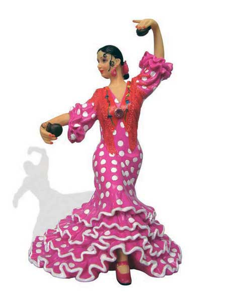 Flamenca con Traje de Lunares. Barcino. Fuxia. 20.5cm