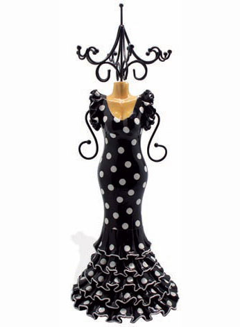 アクセサリー掛け　フラメンコドレス型(ブラック&ホワイト水玉)　サイズ：26cm