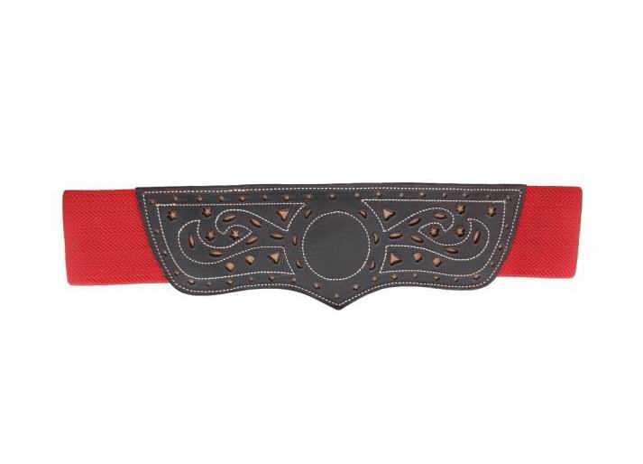 Cinturones Camperos de Señora con Elastico en Rojo Piel Picado y Pespunteado