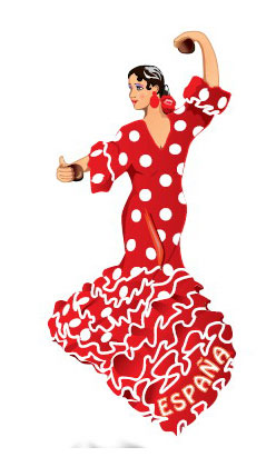 Aimant flamenca costume rouge avec pois blancs