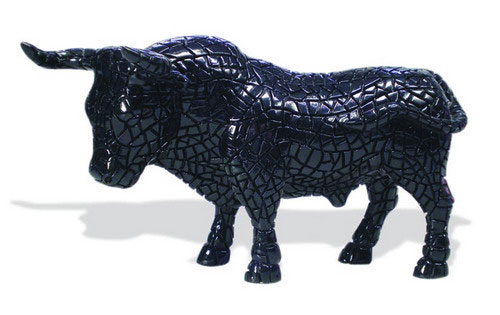 置き物 黒いモザイク リディア牛 . 20cm