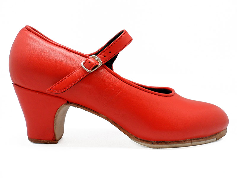 Zapatos de Flamenco Semi profesionales Modelo Mercedes en Piel Color Rojo.