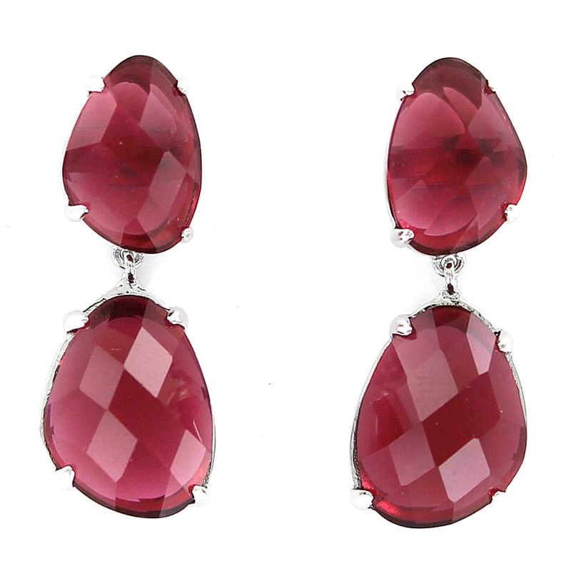 Silver Earrings with Two Irregular Red Stones
