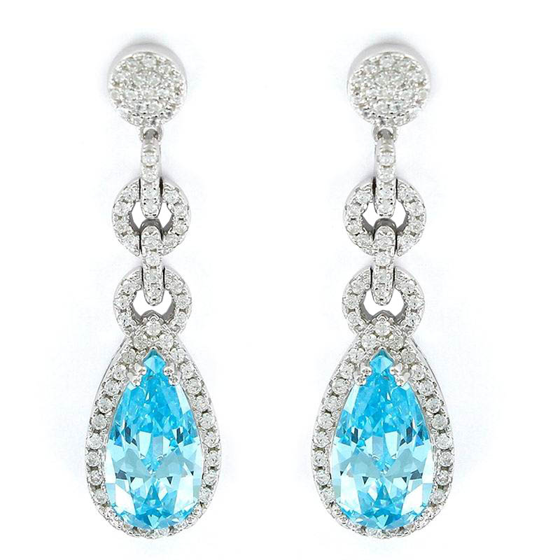 Pendientes de Circonita con Gota Aguamarina Facetada