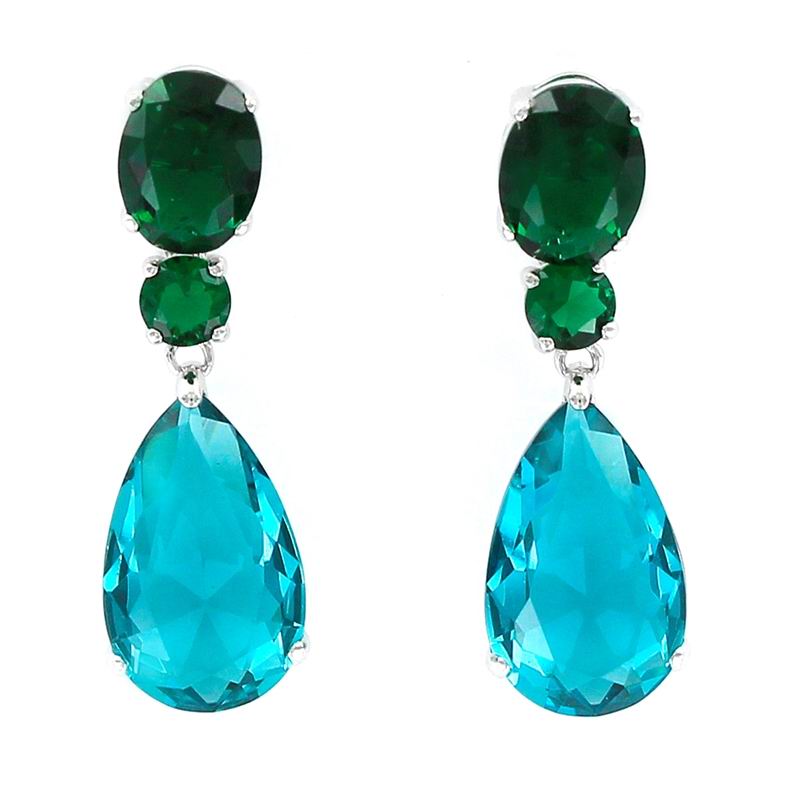 Pendientes Gota Aguamarina y Verde Facetado con Garras