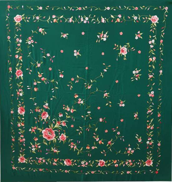 Manila embroidered shawl Mod. Verde Botella