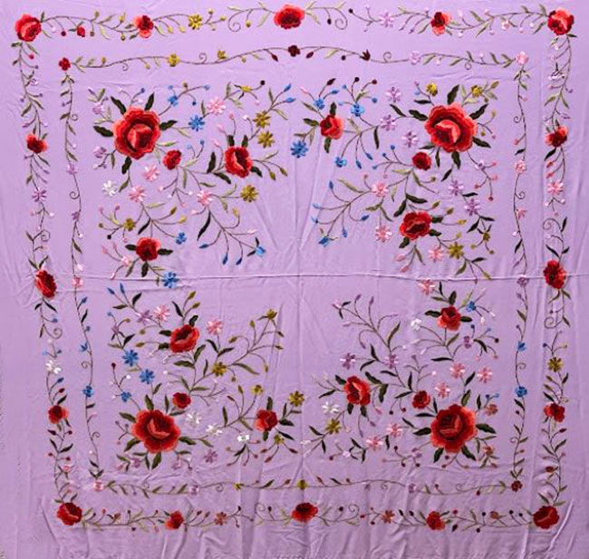 Handmade Manila Embroidered Shawl. Natural Silk. Ref. 1010615MLVCO