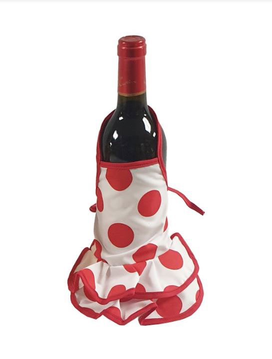 Delantal Flamenca para Botellas Blanco Lunar Rojo
