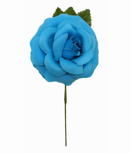 Rosa Mediana Lisa CH. Flor de Tela. 9cm. Turquesa