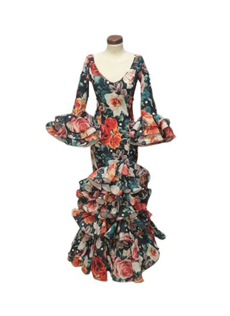 美品 フラメンコ衣装】光沢パープル×柄×レース地 ドレス Flamenco 