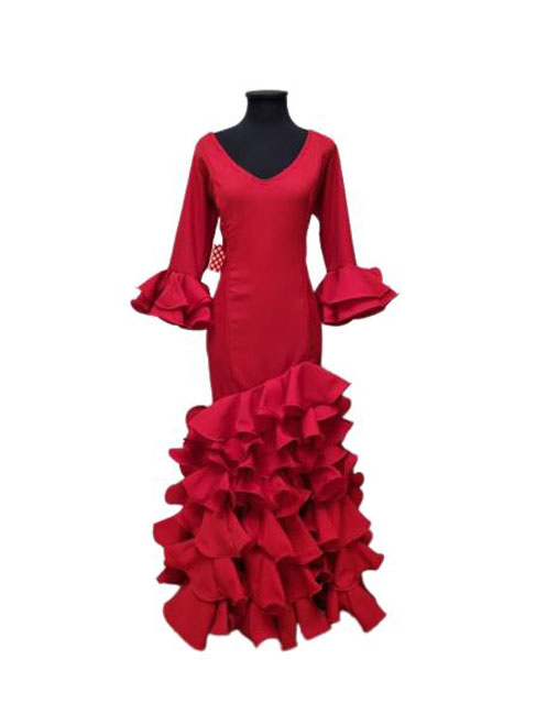 Talla 38. Traje de Flamenca Económico Liso Rojo. Ana
