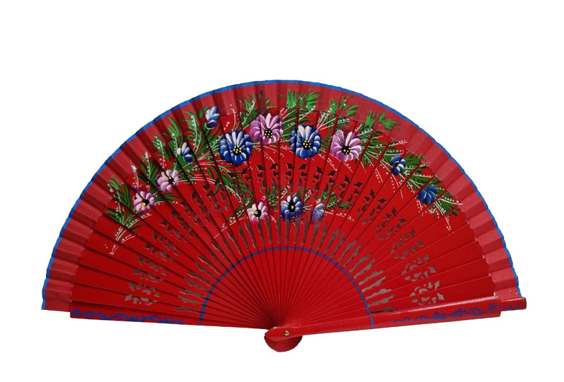 Floral Fan in Sycamore Wood Elegance in Red. Ref. 171RJ