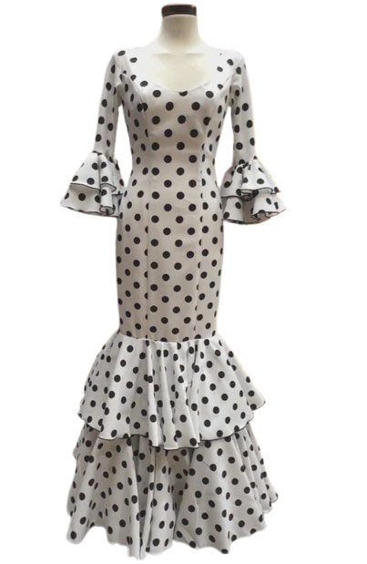 Size 42. Sevillana Costume. Mod. Lola Blanco Lunar Negro