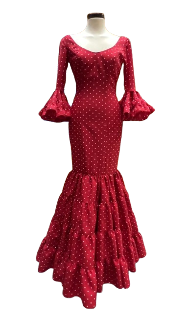 Talla 34. Traje de Flamenca. Mod. Eva Rojo Lunar blanco