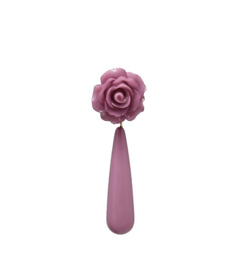Tear Drop Earrings with Flamenco-inspired Plastic Flower.   Lilac