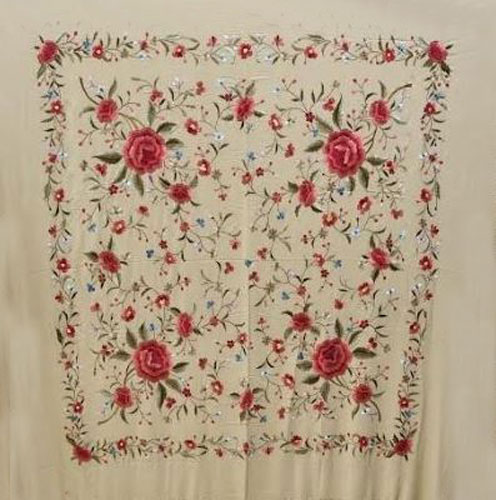 Handmade Manila Embroidered Shawl. Natural Silk. Ref.1011007TSTDCOL
