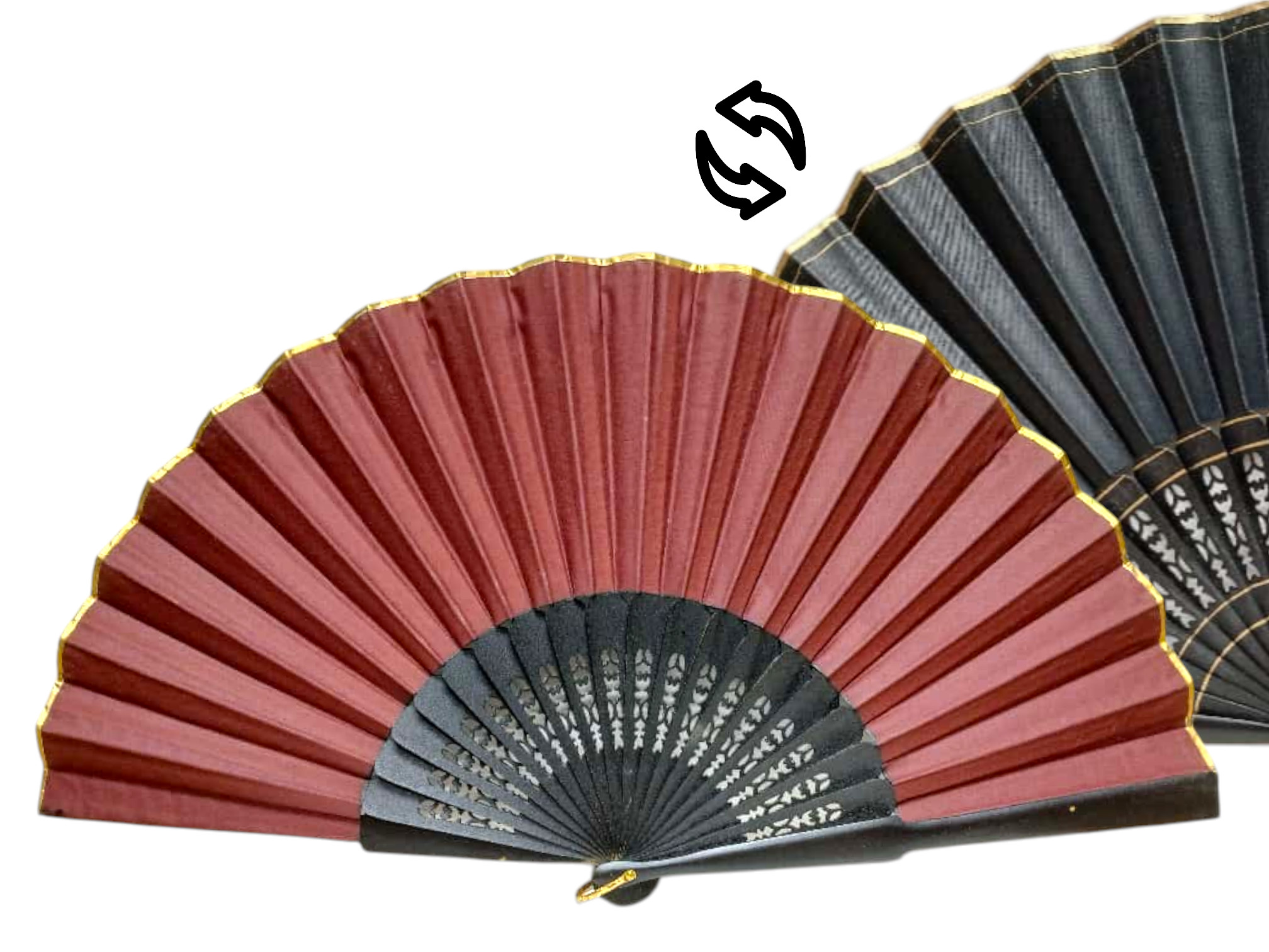 Abanico flamenco pericón bicolor con anilla y detalles dorados – 60 × 31 cm