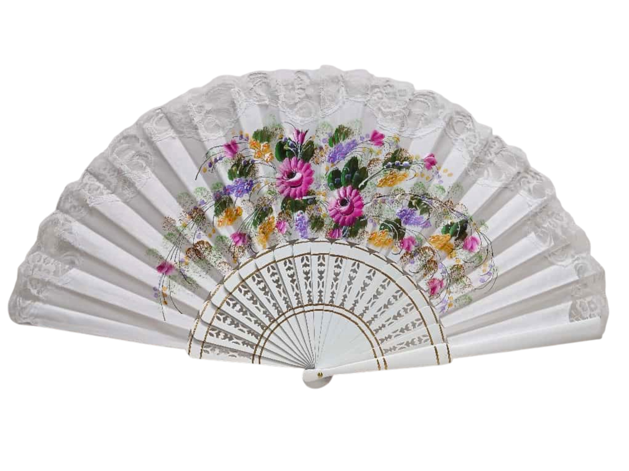 Abanico pintado a mano con puntilla blanca. ref. 150ENCJ