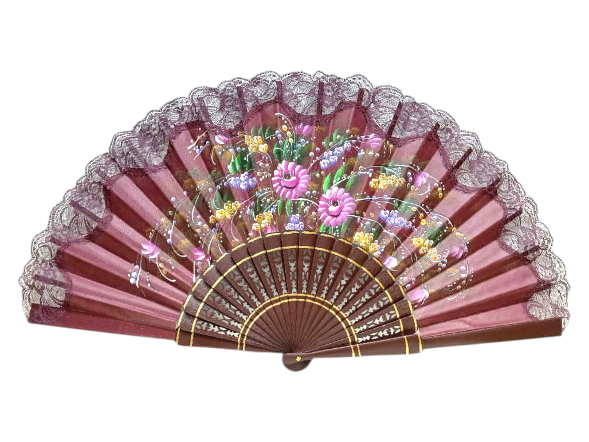 Hand painted fan with Maroon lace. ref. 150