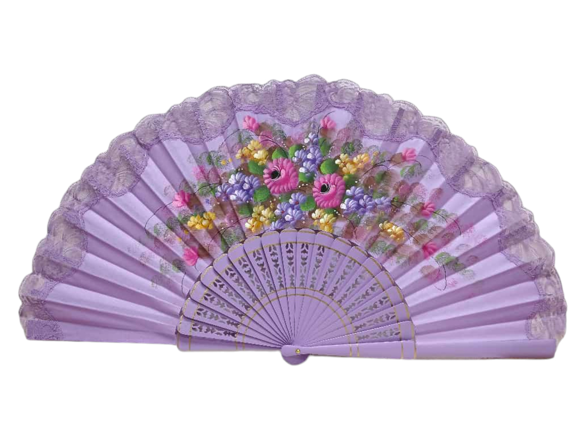 Éventail peint à la main avec dentelle Mauve. réf. 150ENCJ