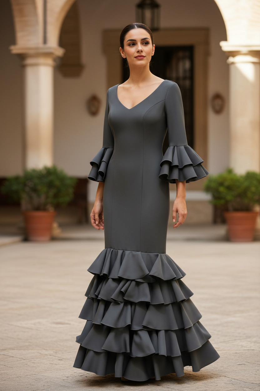 サイズ34。4月のフェア用フラメンコドレス | 優雅さと伝統。モデル カルメラ ブラック