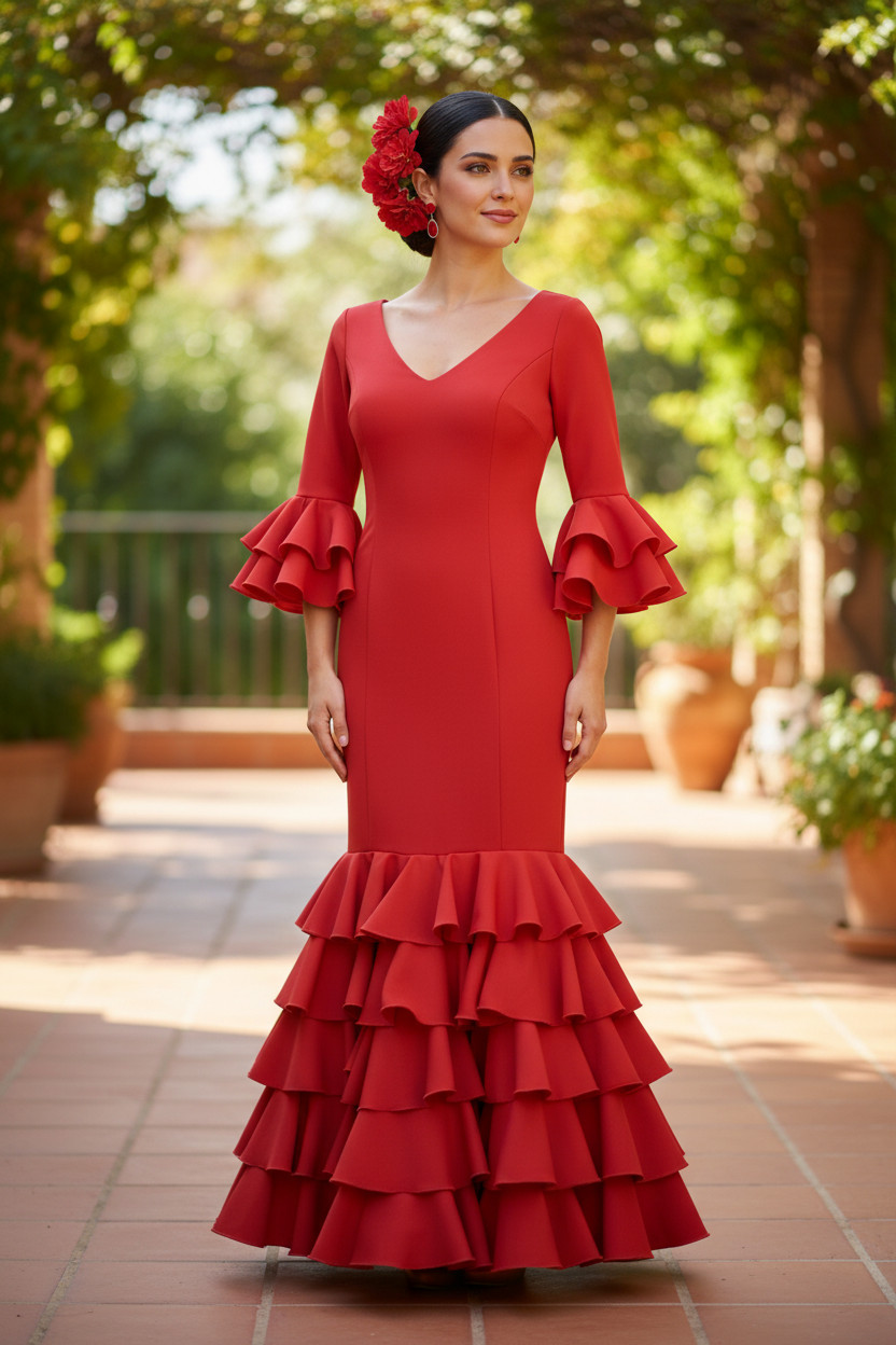 サイズ34。フラメンコドレス。モデルカーメラレッド