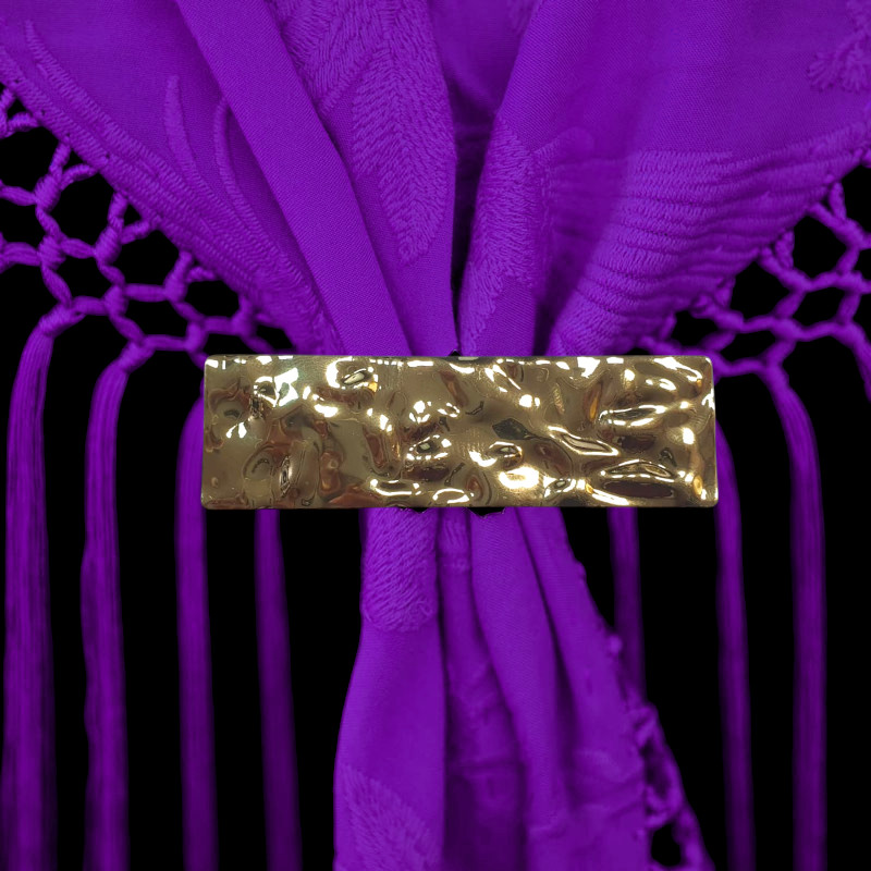 Broche Rectangulaire Doré Texturé – Accessoire pour Châles et Mode Flamenca