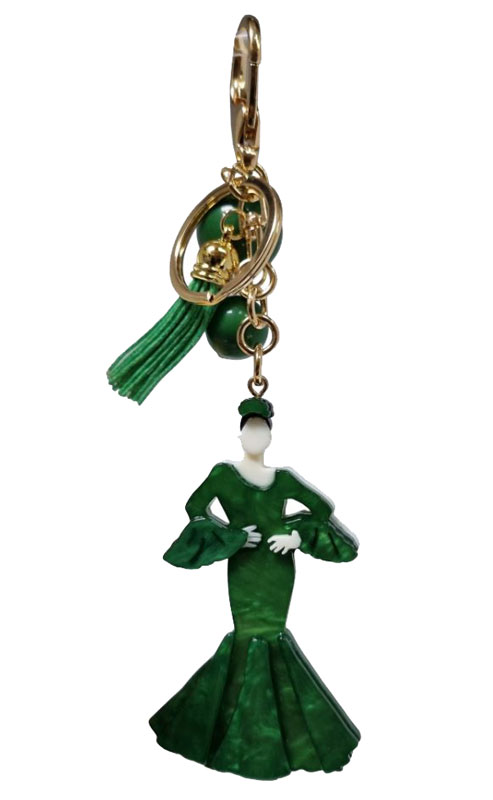 Llavero Flamenca Verde de Metacrilato. Souvenir Andaluz