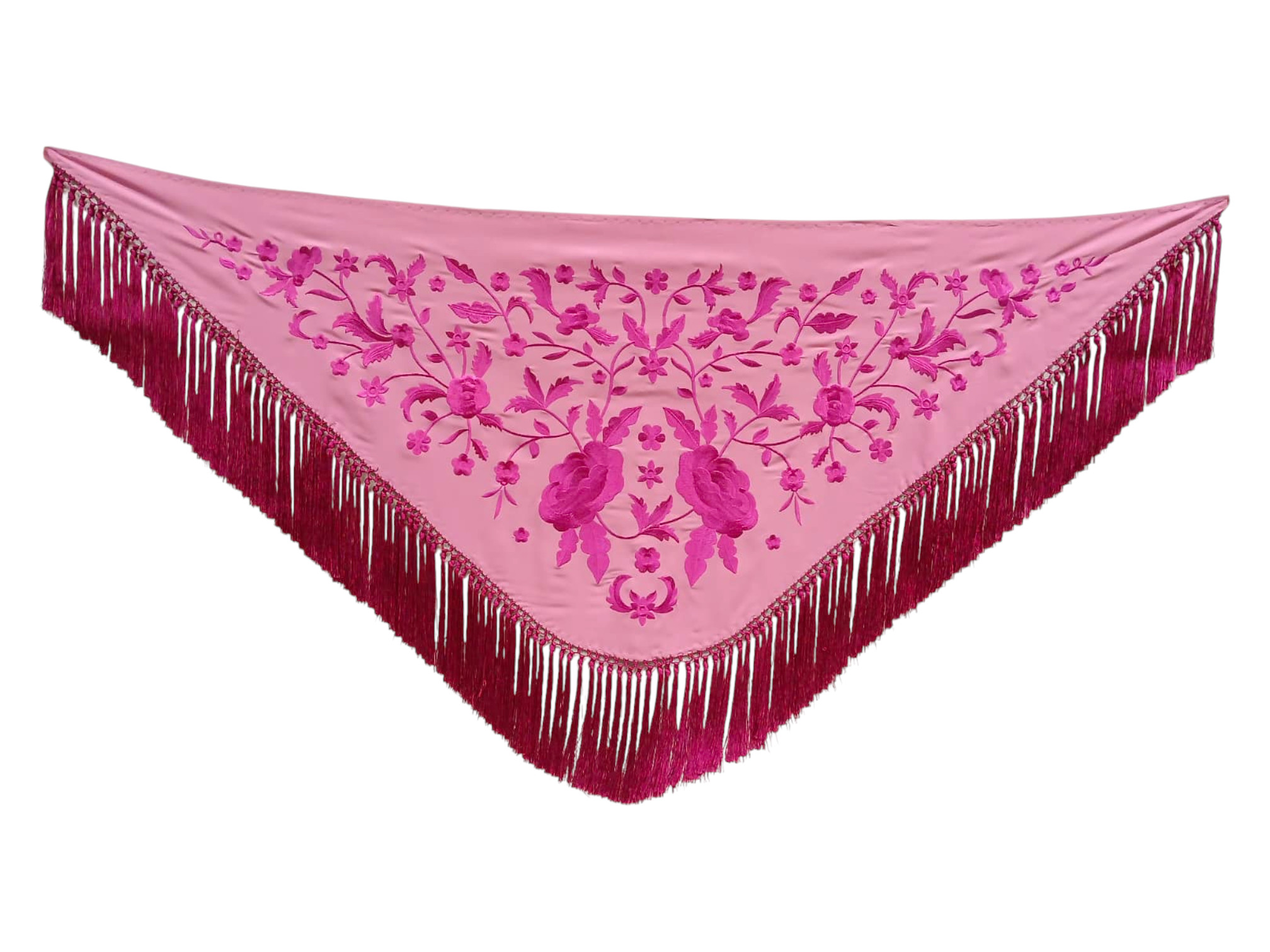 Mantoncillo de flamenca bordado con flecado a mano en seda