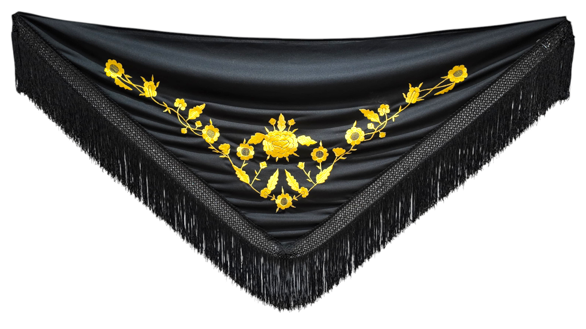 Petit Châle Noir avec Broderie Jaune. Joie et Tradition Dans les Moindres Détails