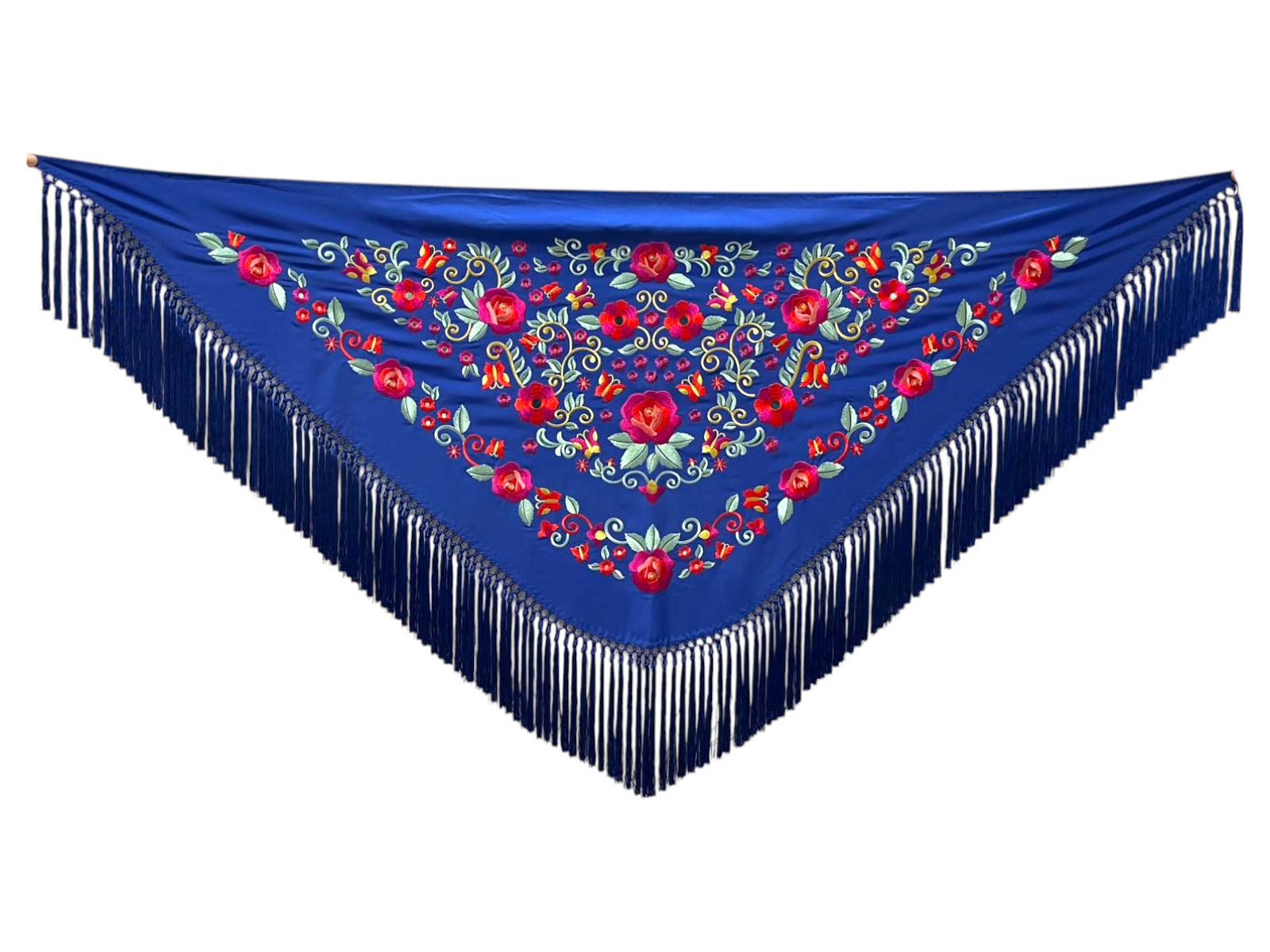 Mantoncillo de flamenca bordado con flecado a mano en seda