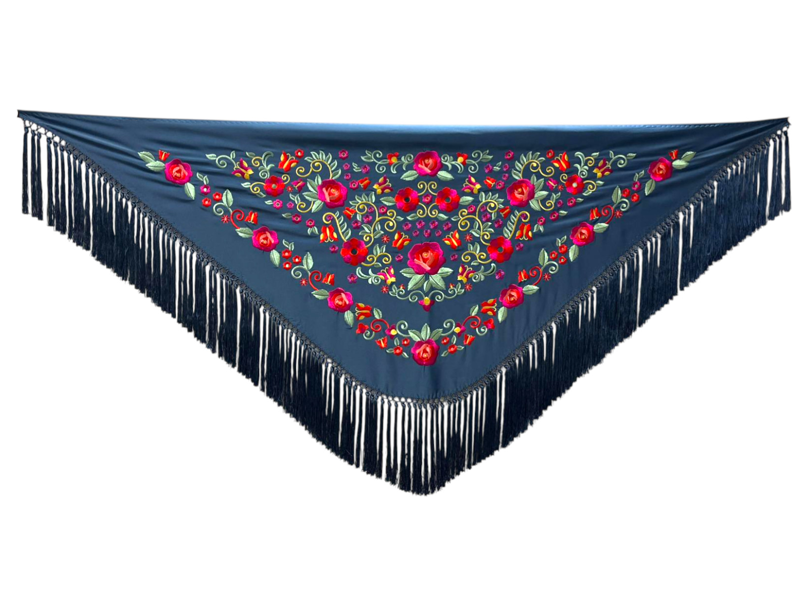 Mantoncillo de flamenca bordado con flecado a mano en seda