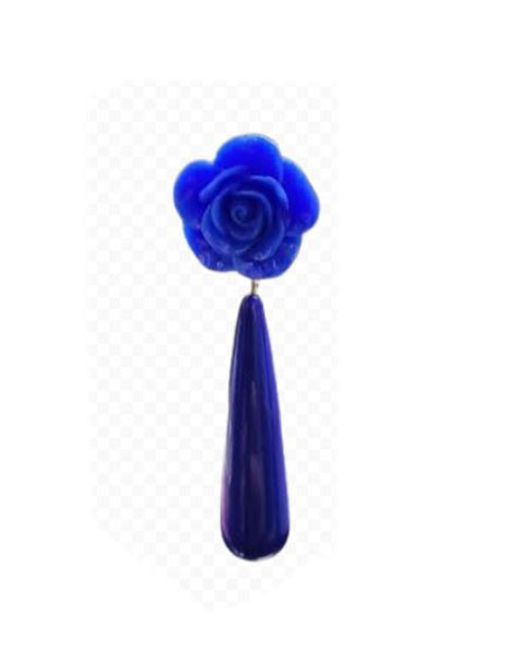 Tear Drop Flamenco Earrings with Rose. Blue