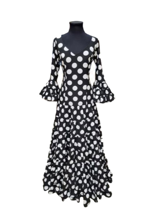Talla 44. Trajes de Flamenca Embrujo Negro Lunar Blanco