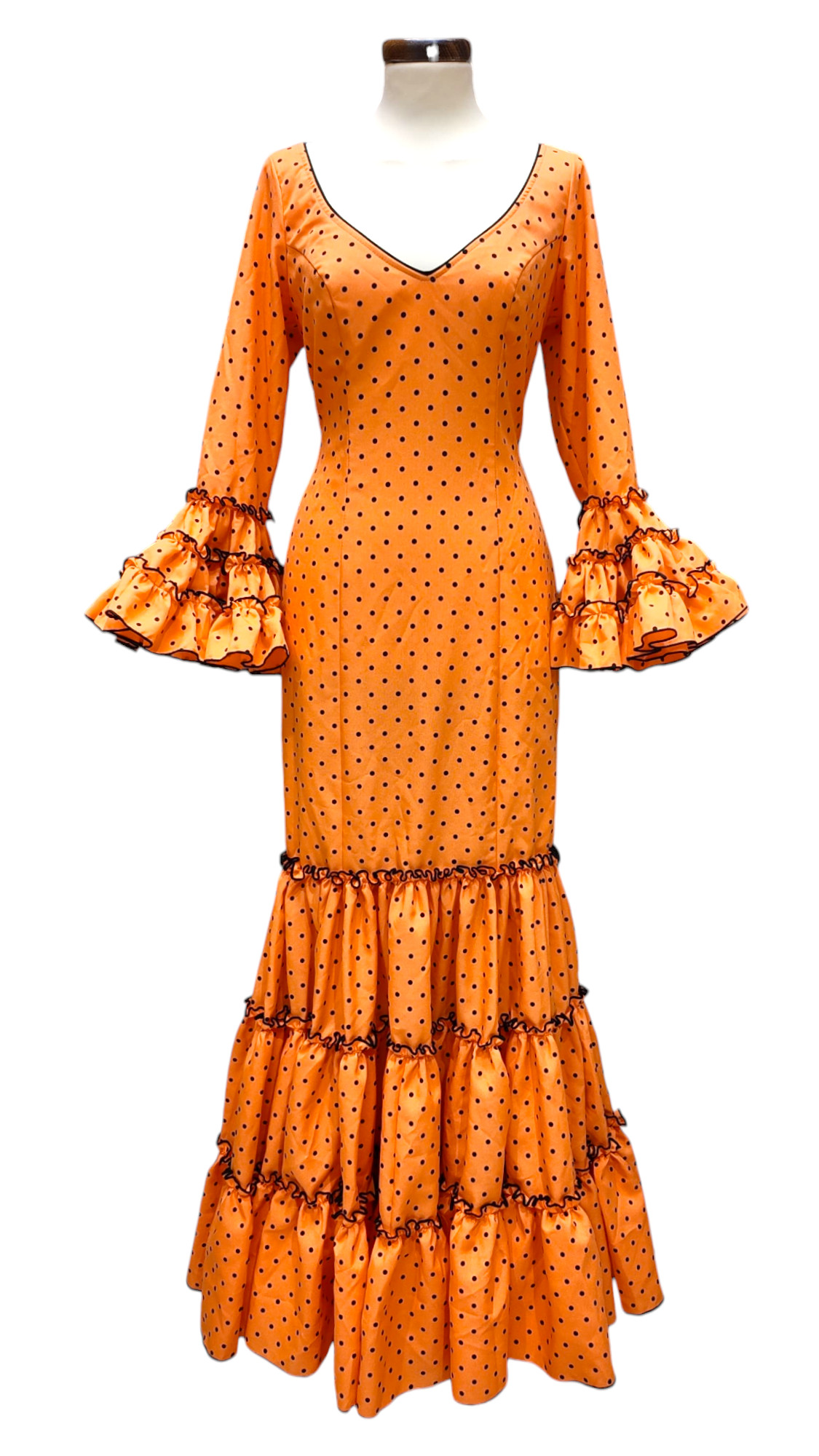 Size 40. Flamenco Dresses Cordoba Model. Orange with Black Dots