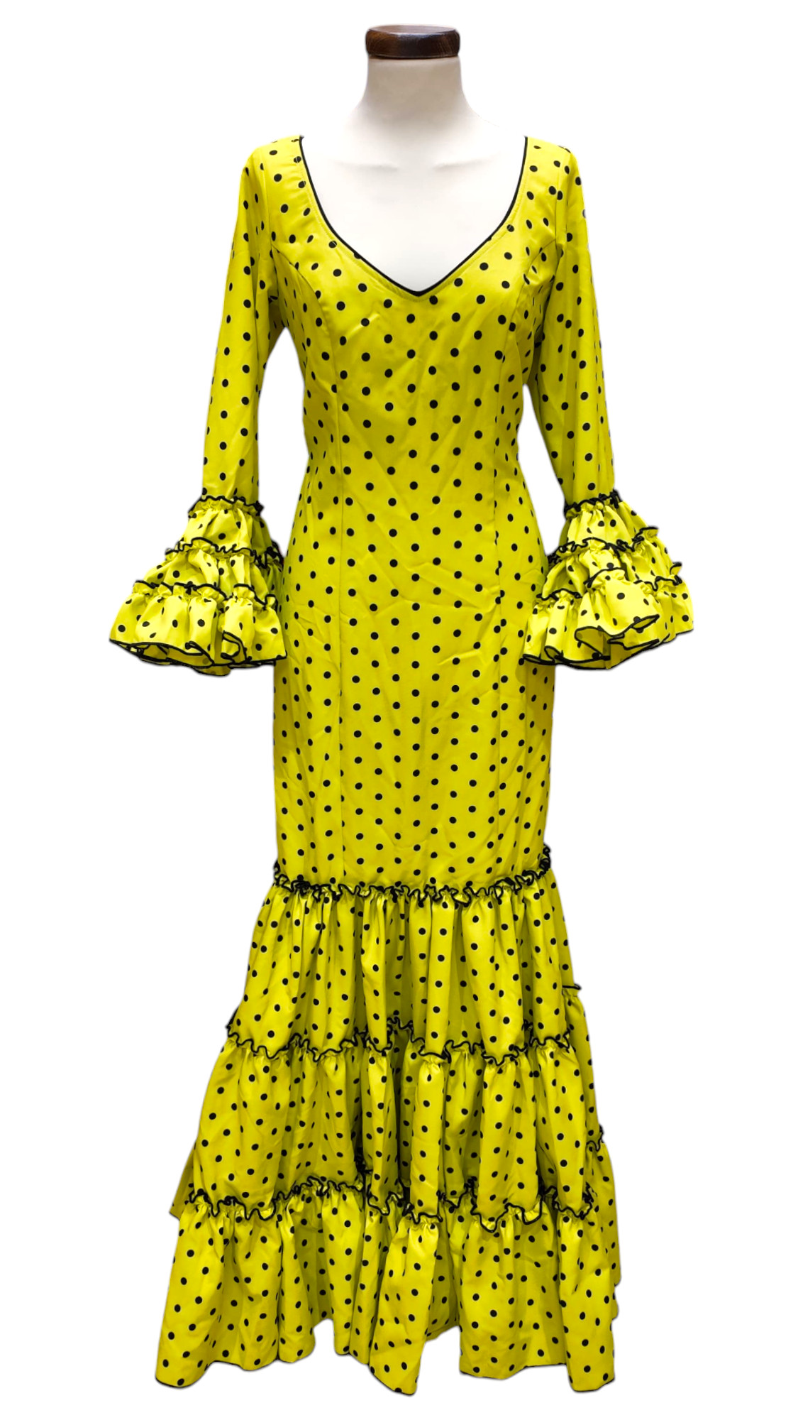 Talla 40. Trajes de Flamenca Modelo Córdoba. Verde Pistacho Lunar Negro