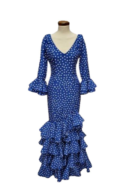 Size 40. Flamenco Dress Model Lolita. Blue Polka Dot White