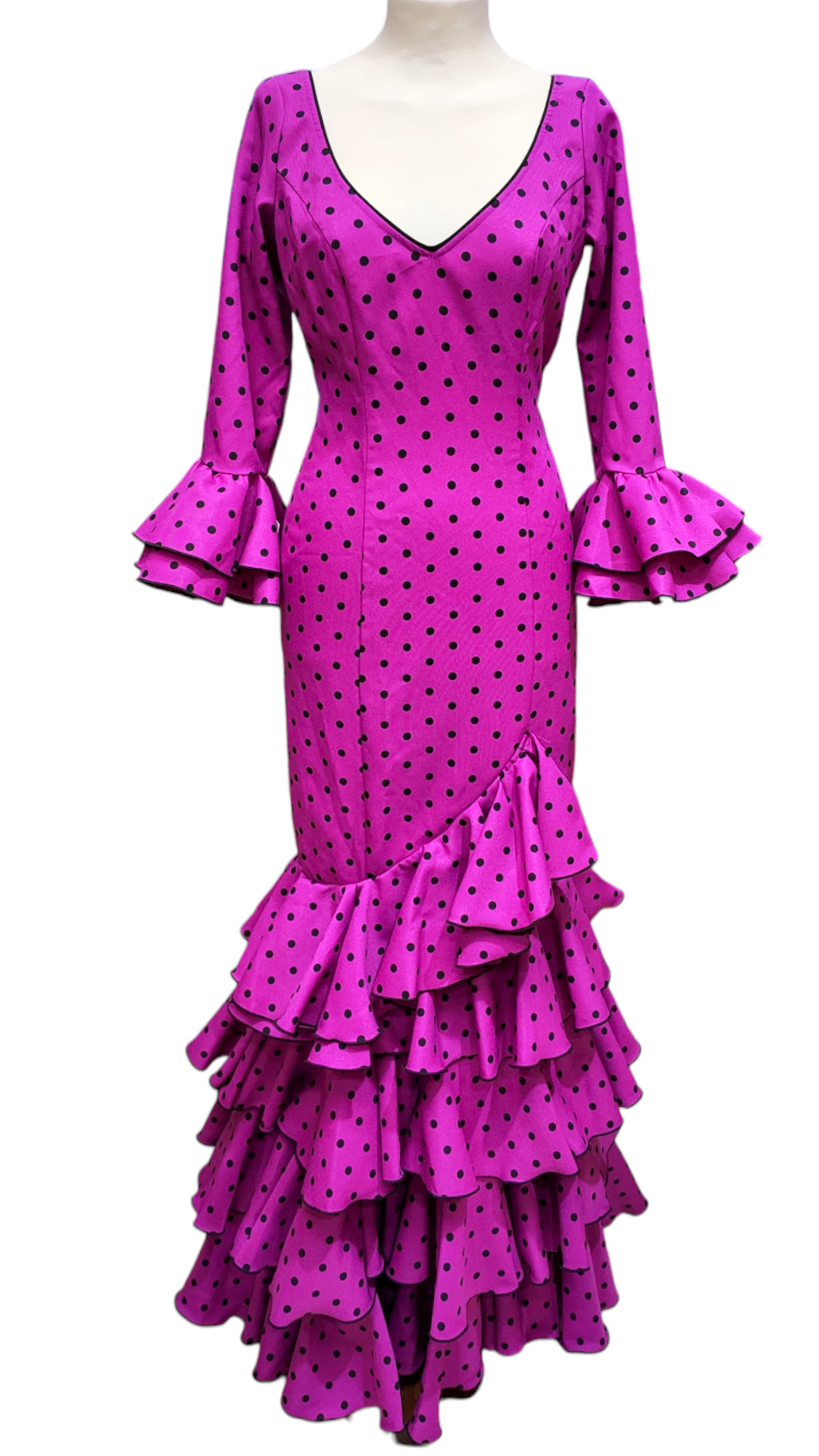 Talla 44. Vestido de Flamenca Modelo Lolita. Buganvilla Lunar Negro