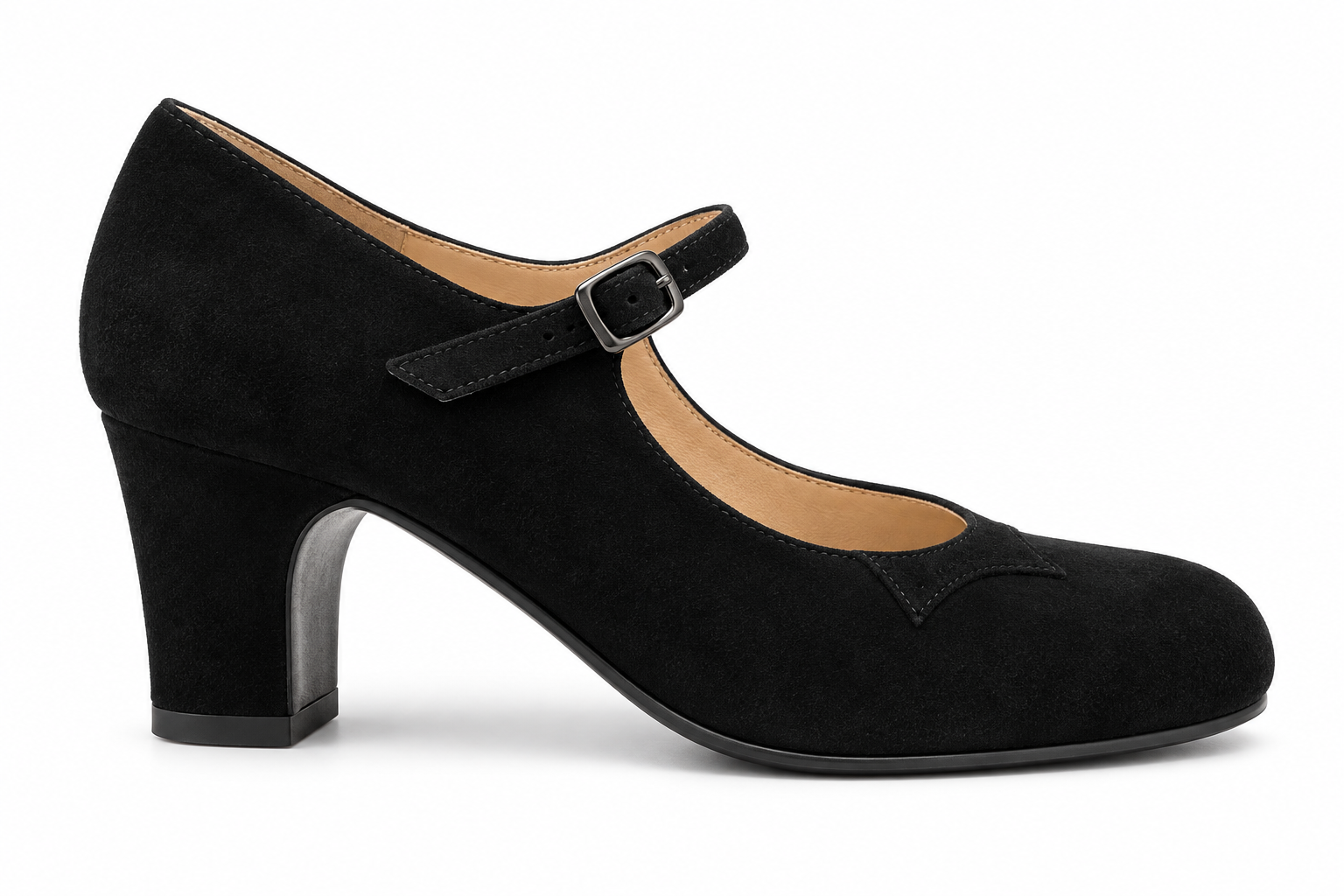 Zapato Flamenco Begoña Cervera. Básico en Ante Negro. Tacón 6 cm