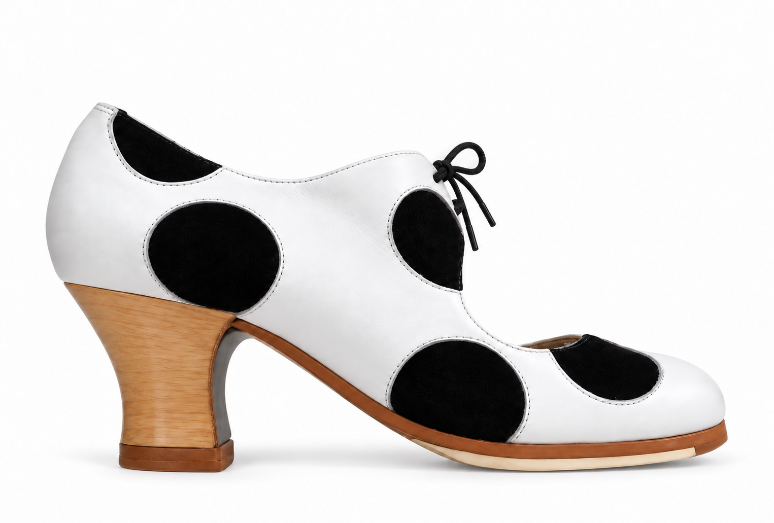 Zapato Flamenco Begoña Cervera. Lunares Cordonera. Piel Lunares Negros Ante